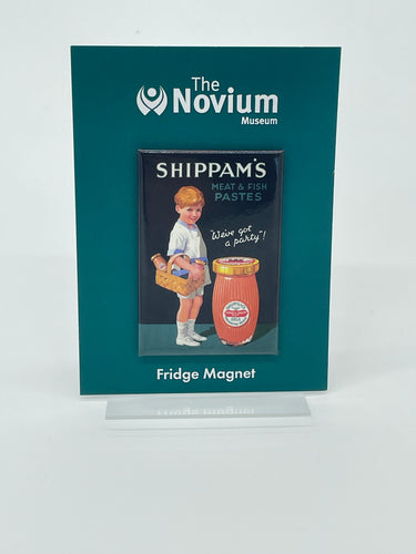 fridge magnet boy & paste jar shippams